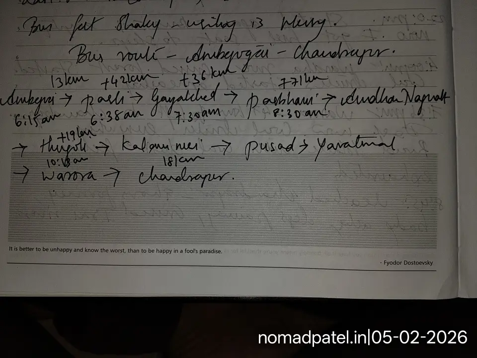 Ambejogai to Chandrapur MSRTC bus route map 500 KM with 6 rivers and 10 stops